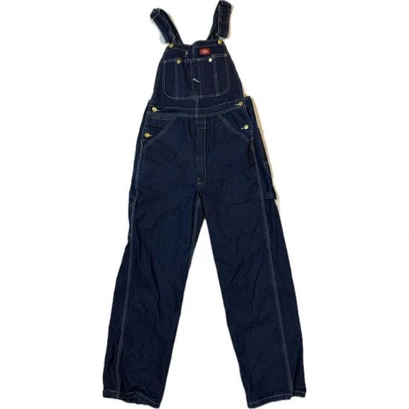 DICKIES Unisex Bib Overalls Blue Denim Workwear 30x30 Sm-Med - Picture 2 of 12